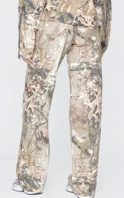 New PrettyLittleThing Tall Multi Printed Mid Rise Wide Leg Jeans Brown
