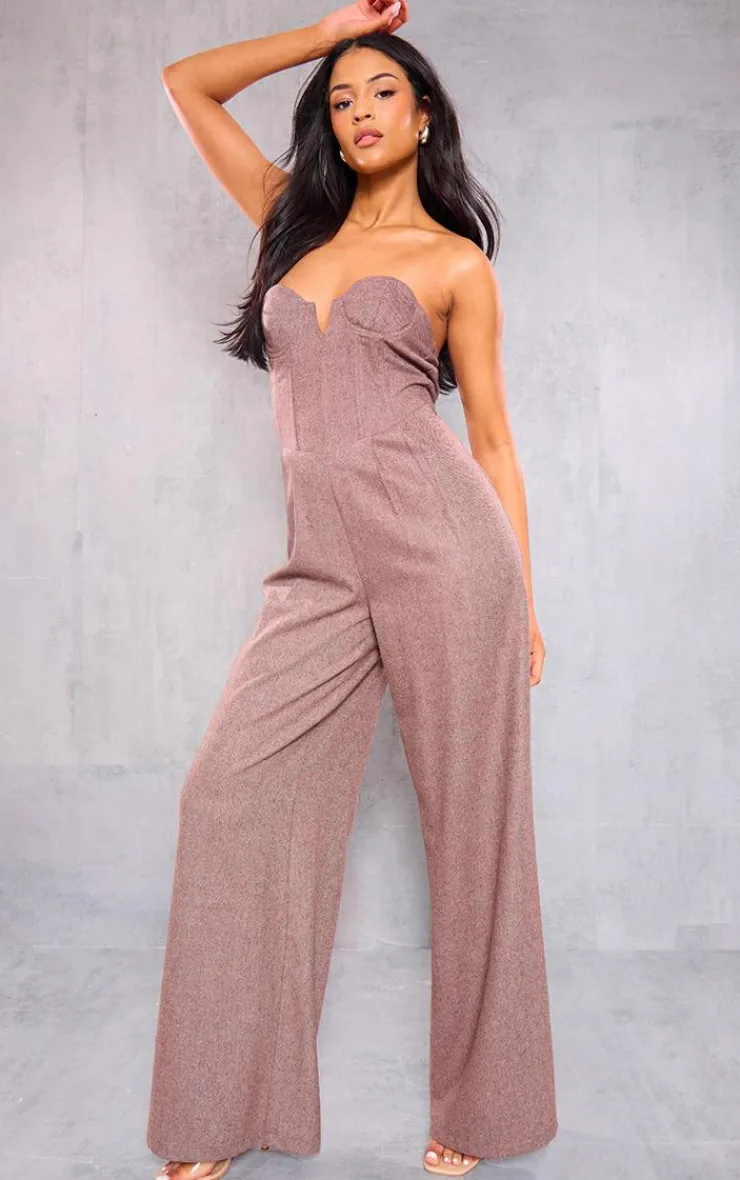 Tall Wool Look Corset Bandeau Jumpsuit-PrettyLittleThing Clearance