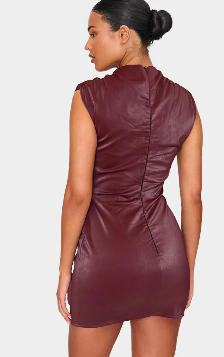 Tall Faux Leather Ruched Detail Mini Dress-PrettyLittleThing Outlet