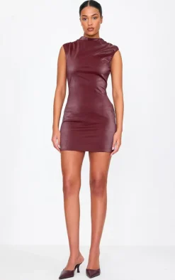 Tall Faux Leather Ruched Detail Mini Dress-PrettyLittleThing Outlet