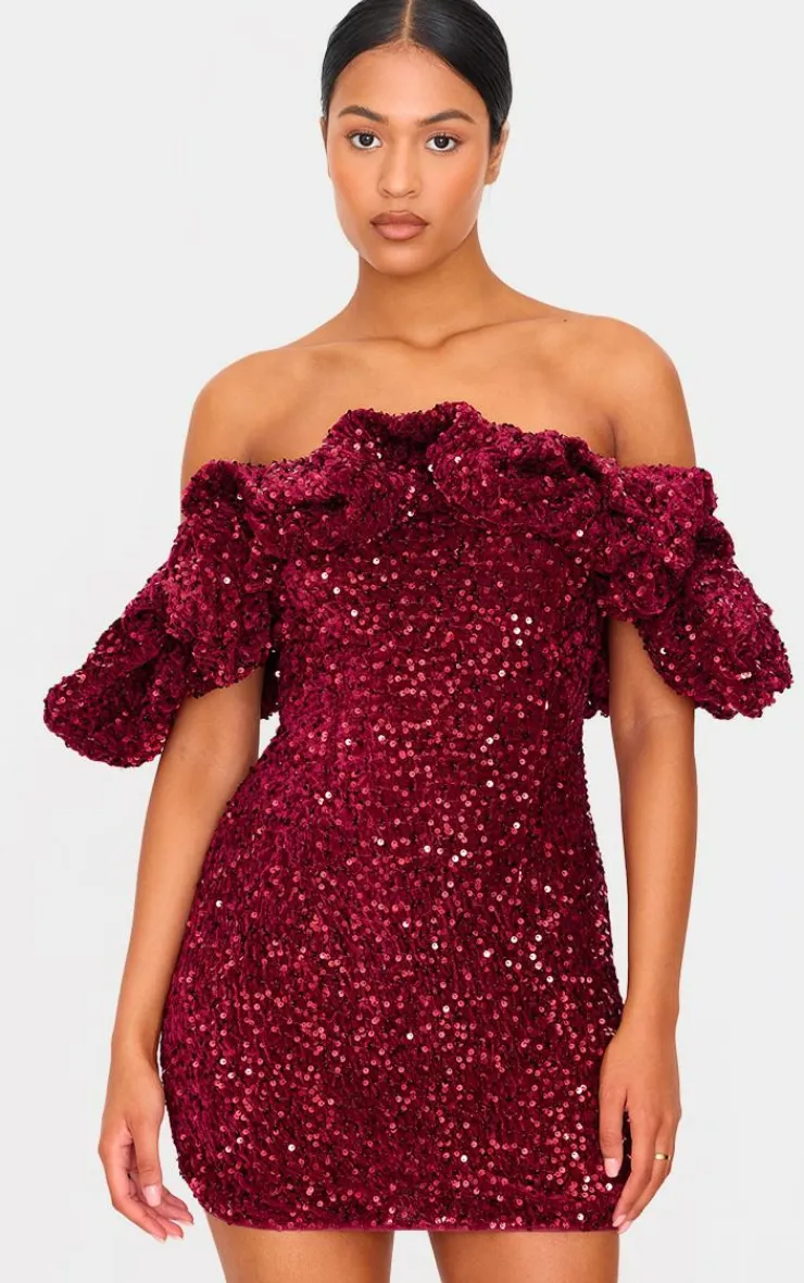 Tall Velvet Sequin Extreme Ruffle Mini Dress-PrettyLittleThing