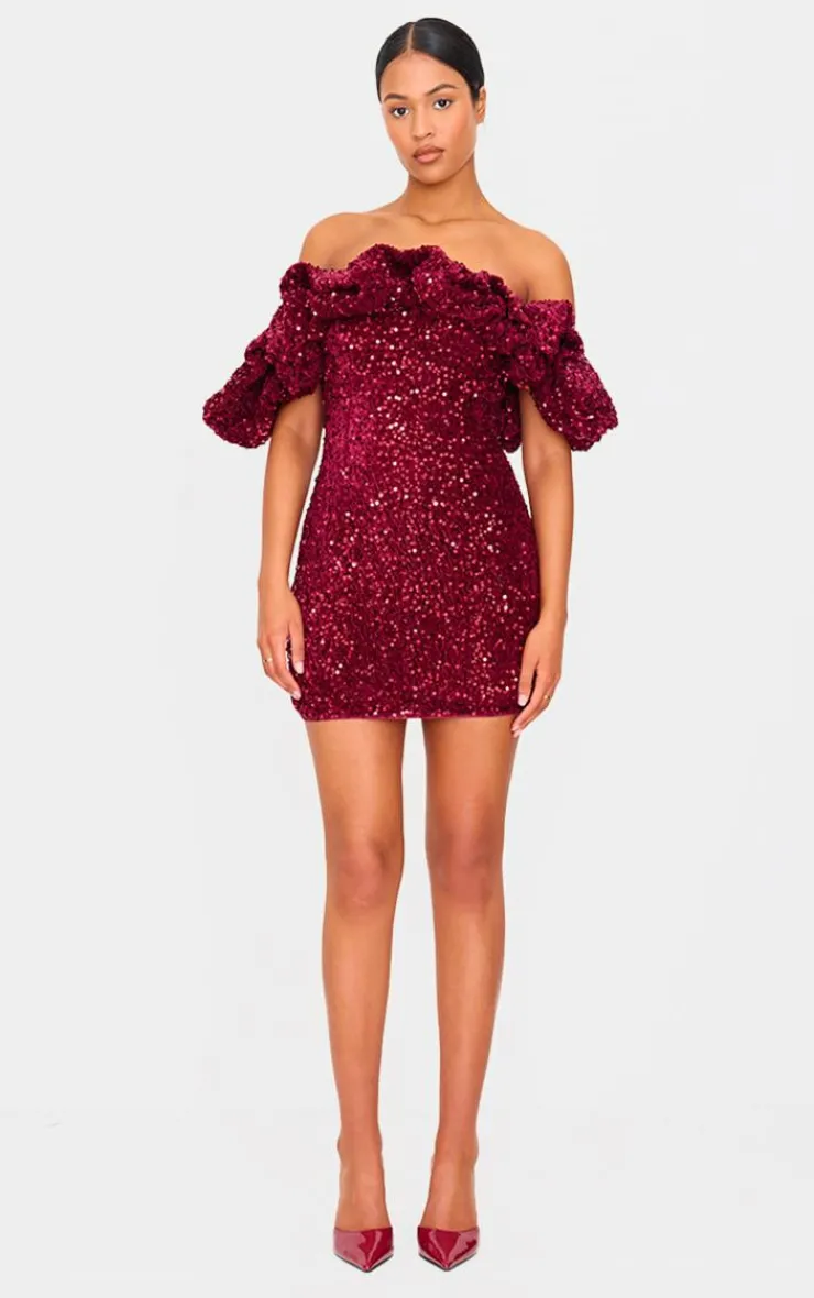 Tall Velvet Sequin Extreme Ruffle Mini Dress-PrettyLittleThing
