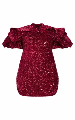 Tall Velvet Sequin Extreme Ruffle Mini Dress-PrettyLittleThing