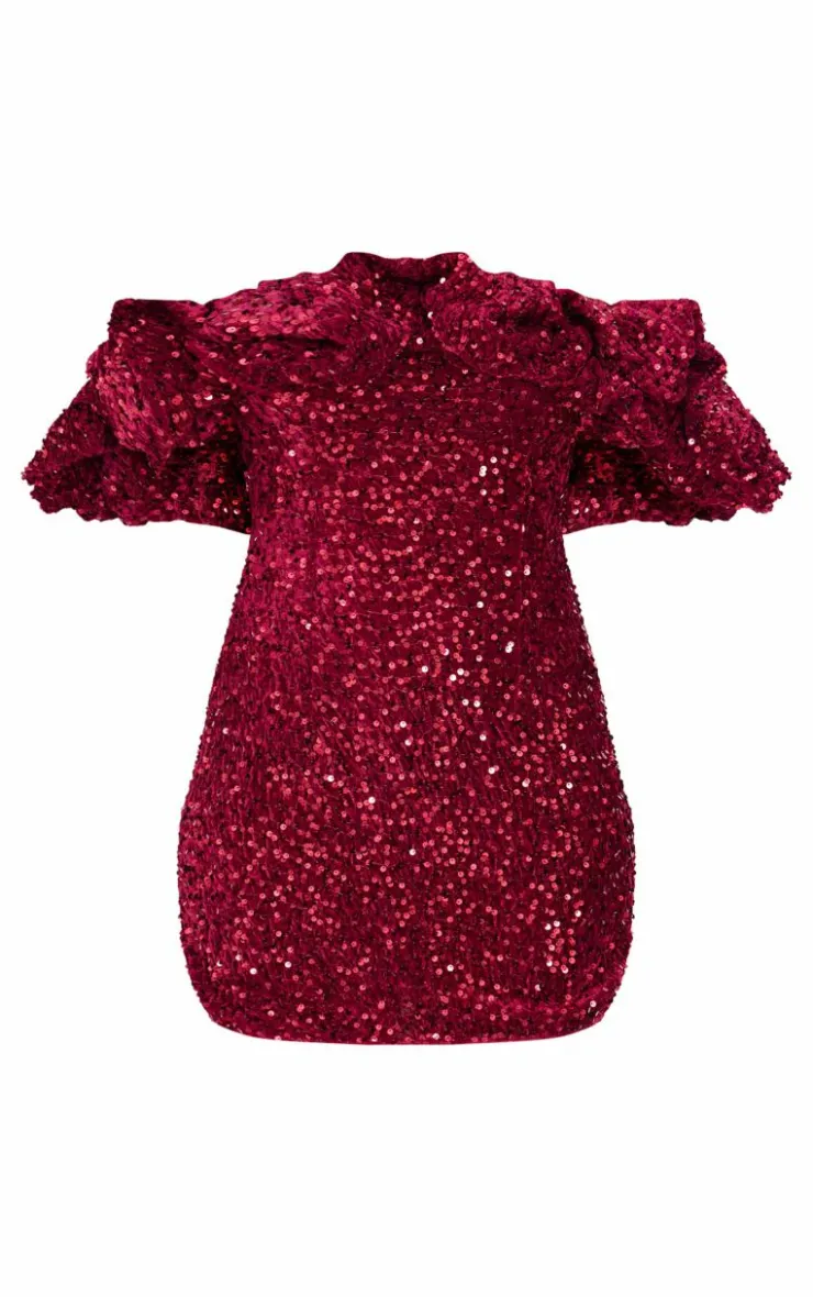 Tall Velvet Sequin Extreme Ruffle Mini Dress-PrettyLittleThing