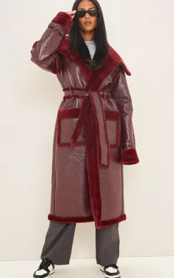 PrettyLittleThing Faux Fur Coats*Tall Vinyl Contrast Faux Fur Midi Coat