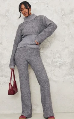 Online PrettyLittleThing Tall Contrast Textured Knit Sweater Charcoal
