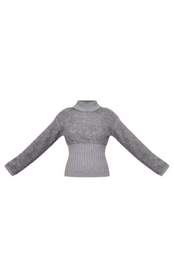 Online PrettyLittleThing Tall Contrast Textured Knit Sweater Charcoal