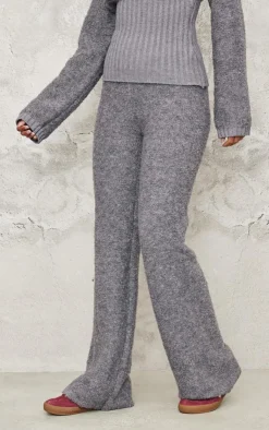 Sale PrettyLittleThing Tall Contrast Textured Knit Pants Charcoal