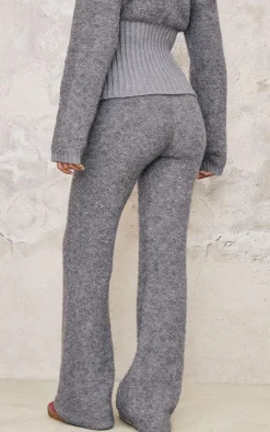 Sale PrettyLittleThing Tall Contrast Textured Knit Pants Charcoal