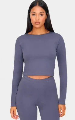 PrettyLittleThing Tall Crew Neck Long Sleeve Active Top Charcoal