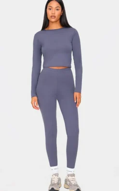 PrettyLittleThing Tall Crew Neck Long Sleeve Active Top Charcoal