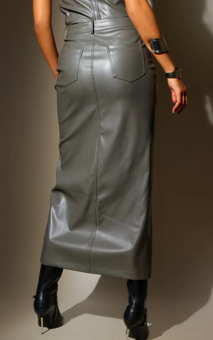Sale PrettyLittleThing Tall Faux Leather Midaxi Skirt Charcoal