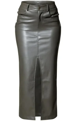 Sale PrettyLittleThing Tall Faux Leather Midaxi Skirt Charcoal