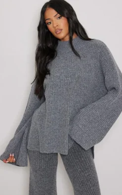 Outlet PrettyLittleThing Tall Luxe Rib Knit Oversized Sweater Charcoal