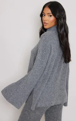 Outlet PrettyLittleThing Tall Luxe Rib Knit Oversized Sweater Charcoal