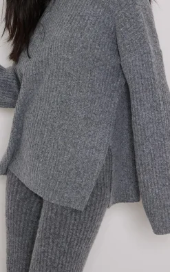 Outlet PrettyLittleThing Tall Luxe Rib Knit Oversized Sweater Charcoal