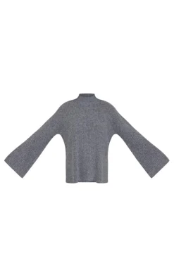Outlet PrettyLittleThing Tall Luxe Rib Knit Oversized Sweater Charcoal