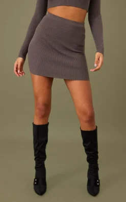 PrettyLittleThing Tall Ribbed Mini Skirt Charcoal