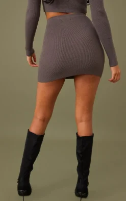 PrettyLittleThing Tall Ribbed Mini Skirt Charcoal