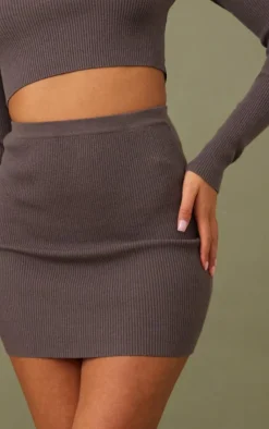 PrettyLittleThing Tall Ribbed Mini Skirt Charcoal