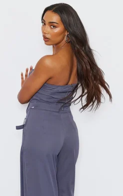 Sale PrettyLittleThing Tall Tailored Buckle Detail Bandeau Top Charcoal