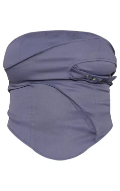 Sale PrettyLittleThing Tall Tailored Buckle Detail Bandeau Top Charcoal