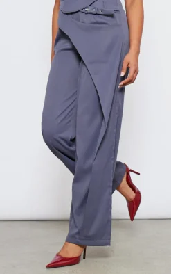Best PrettyLittleThing Tall Tailored Cut Out Detail Wide Leg Pants Charcoal
