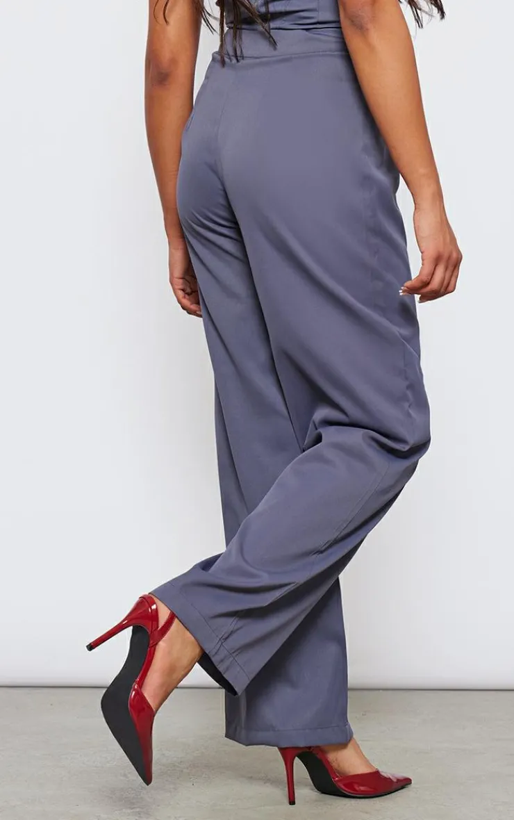 Best PrettyLittleThing Tall Tailored Cut Out Detail Wide Leg Pants Charcoal