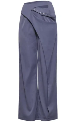 Best PrettyLittleThing Tall Tailored Cut Out Detail Wide Leg Pants Charcoal