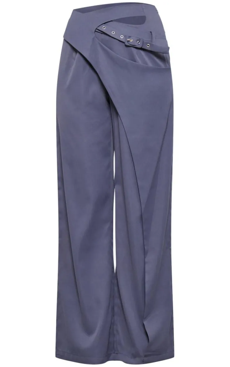 Best PrettyLittleThing Tall Tailored Cut Out Detail Wide Leg Pants Charcoal