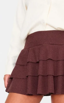Tall Chocolate Brushed Rib Rara Mini Skirt