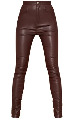 Tall Chocolate Button Up Faux Leather Skinny Pants