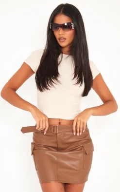 Tall Chocolate Faux Leather Belted Micro Mini Skirt