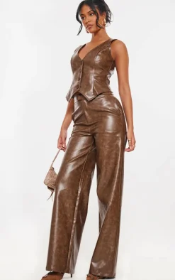 PrettyLittleThing Tall Faux Leather Vest Chocolate