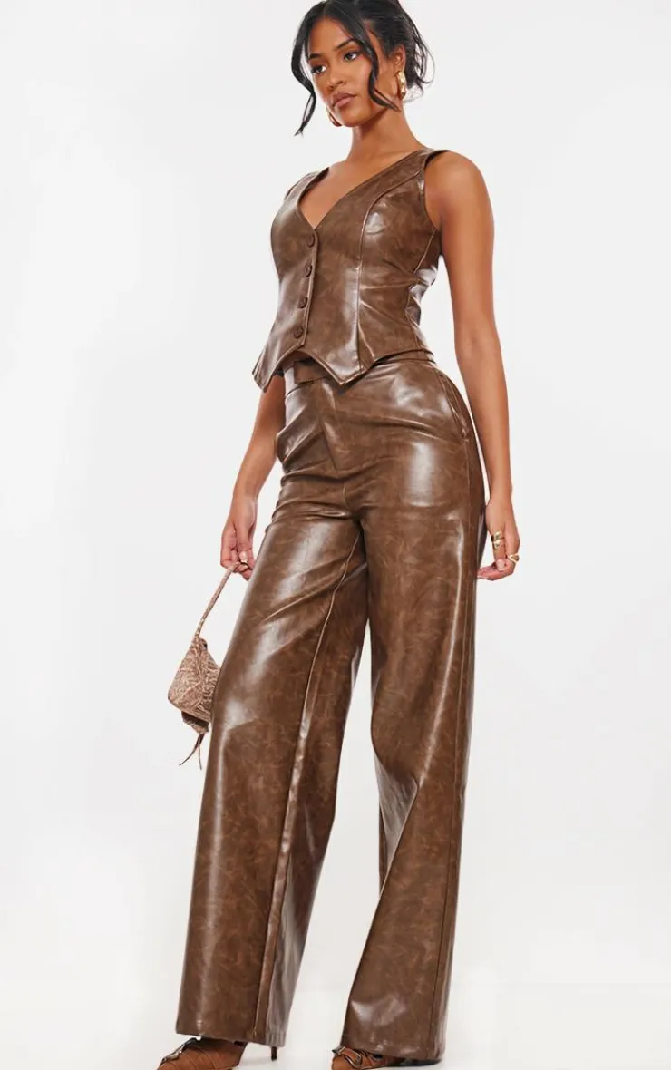 PrettyLittleThing Tall Faux Leather Vest Chocolate