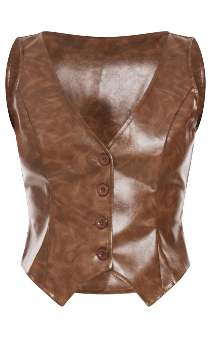 PrettyLittleThing Tall Faux Leather Vest Chocolate