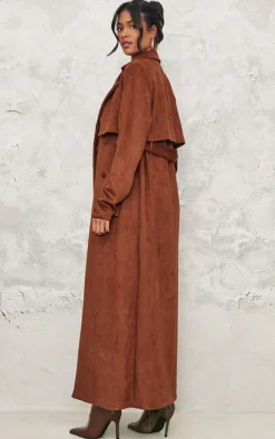 PrettyLittleThing Trench Coats*Tall Chocolate Faux Suede Belted Maxi Trench Coat
