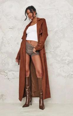 PrettyLittleThing Trench Coats*Tall Chocolate Faux Suede Belted Maxi Trench Coat