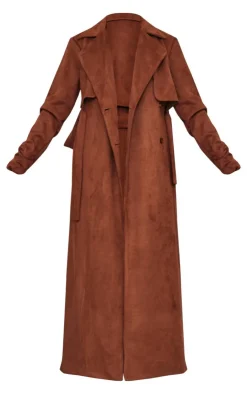 PrettyLittleThing Trench Coats*Tall Chocolate Faux Suede Belted Maxi Trench Coat
