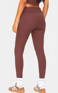 Best PrettyLittleThing Tall High Waisted Fold Over Detail Leggings Chocolate