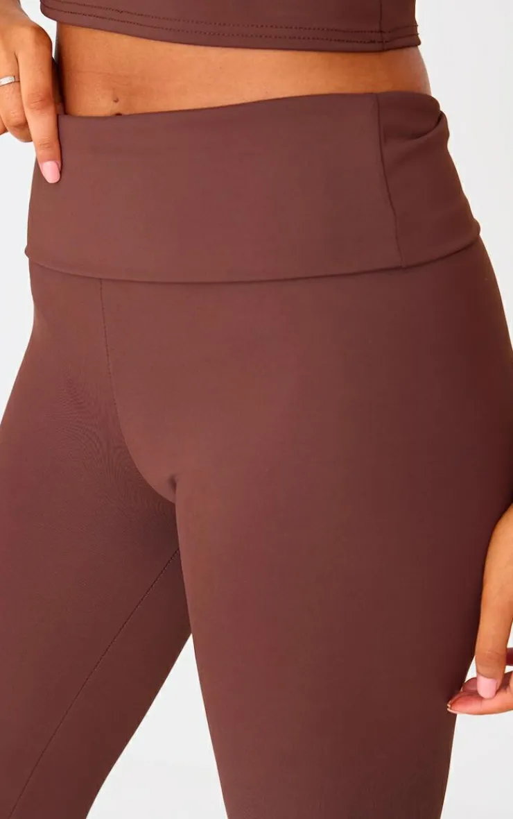 Best PrettyLittleThing Tall High Waisted Fold Over Detail Leggings Chocolate