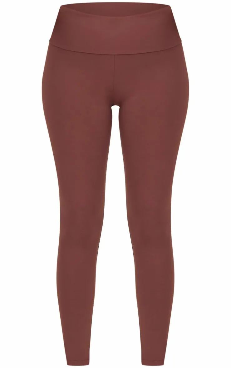 Best PrettyLittleThing Tall High Waisted Fold Over Detail Leggings Chocolate