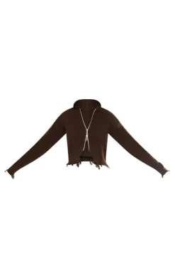 New PrettyLittleThing Tall Knitted Distressed Cardigan Chocolate