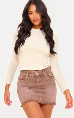 Tall Chocolate Raw Hem Denim Mini Skirt