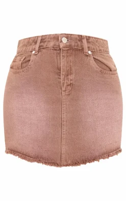 Tall Chocolate Raw Hem Denim Mini Skirt