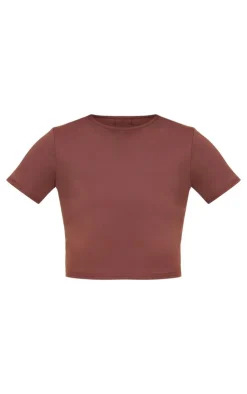 Outlet PrettyLittleThing Tall Short Sleeve Active Crop Top Chocolate