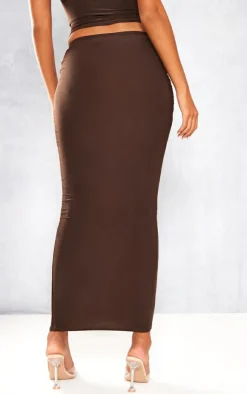 Sale PrettyLittleThing Tall Slinky Ruched Detail Midaxi Skirt Chocolate