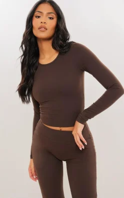 Online PrettyLittleThing Tall Snatched Sculpt Long Sleeve Top Coffee