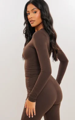 Online PrettyLittleThing Tall Snatched Sculpt Long Sleeve Top Coffee