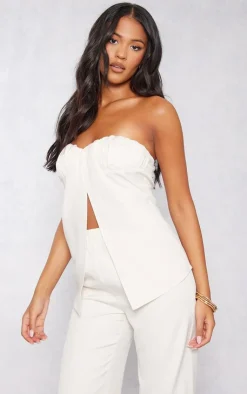 PrettyLittleThing Tall Bandeau Split Detail Top Cream